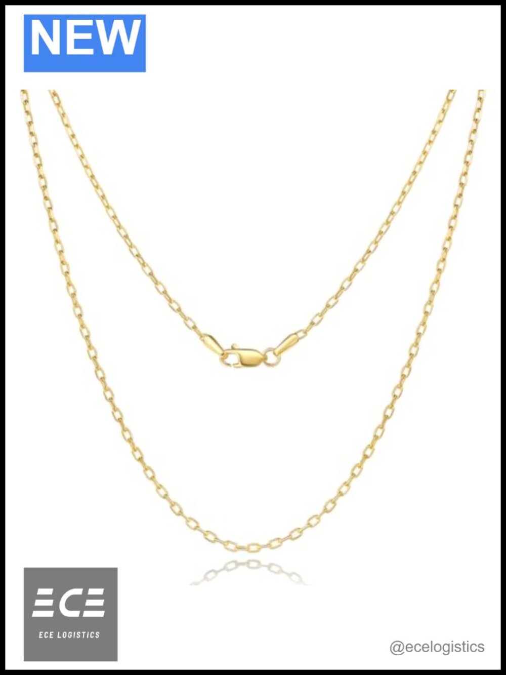 14K Gold Plated Paperclip Chain Necklace 1.7mm 20in Lobster Clasp